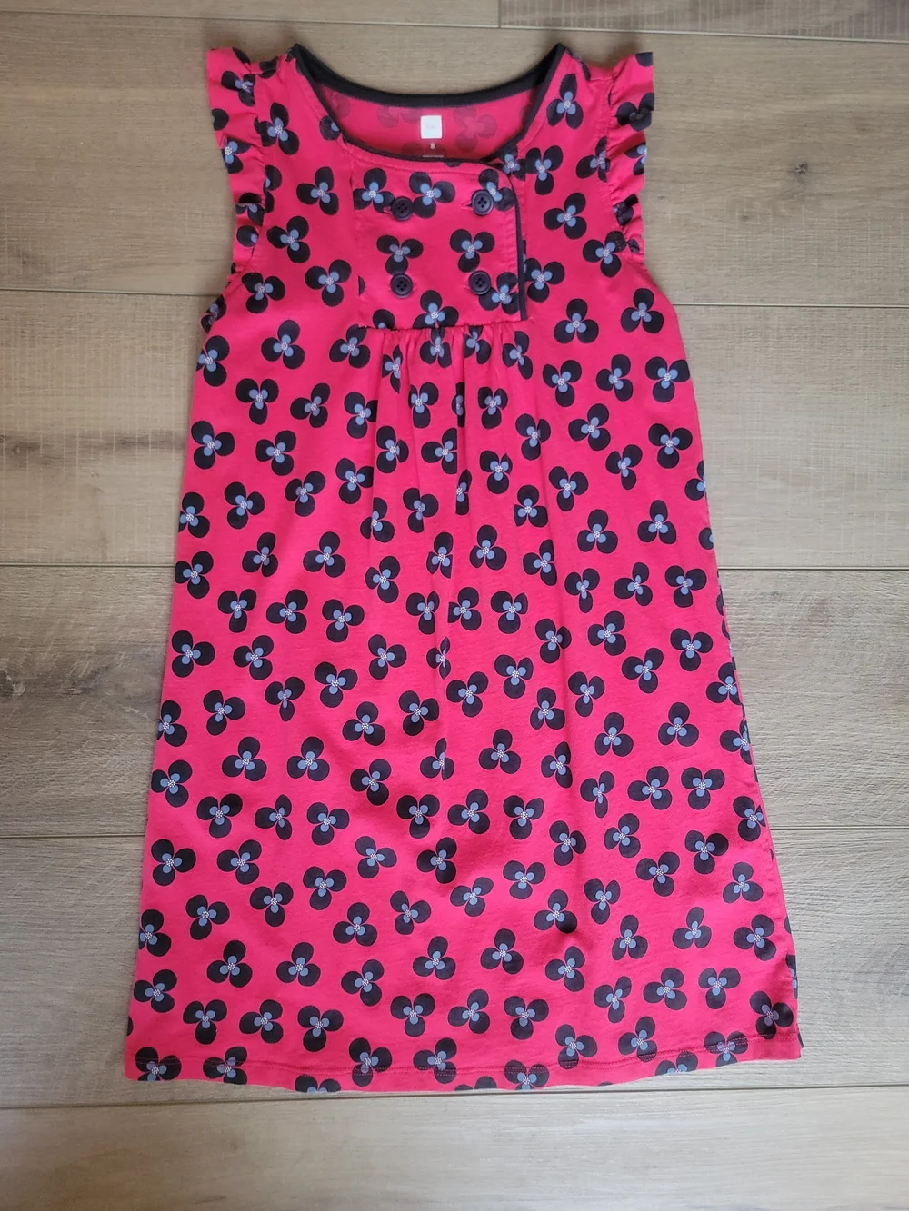 Tea Collection Girls Pink Blue Floral Cotton Double Breasted Ruffle Dress Size 8